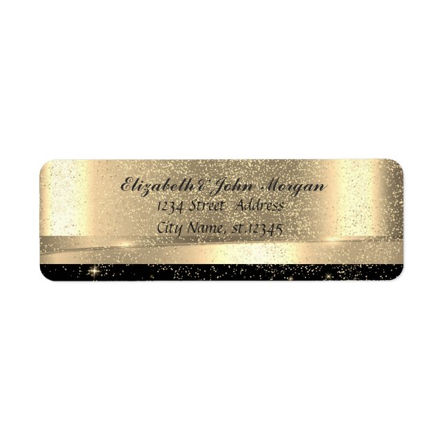 Etiqueta Elegant Glamorous Gold  Black  Shiny,Confetti (Frente)