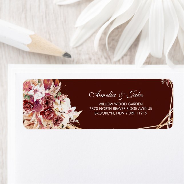 Etiqueta Elegant Gold Geometric Terracotta Floral Wedding  (Criador carregado)