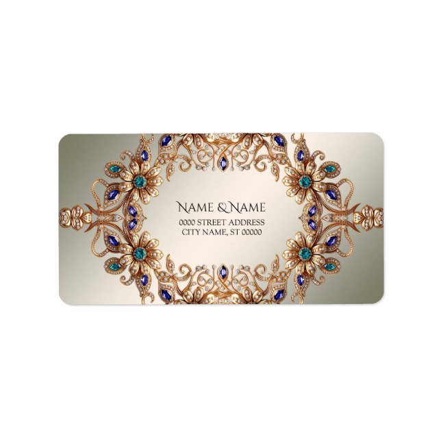 Etiqueta Elegant Gold Jewel Flowers Address Label (Frente)