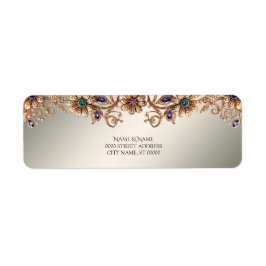 Etiqueta Elegant Gold Jewel Flowers Return Address Label