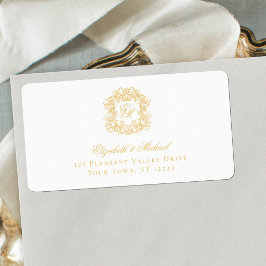Etiqueta Elegant Gold Monogram Crest Wedding Address