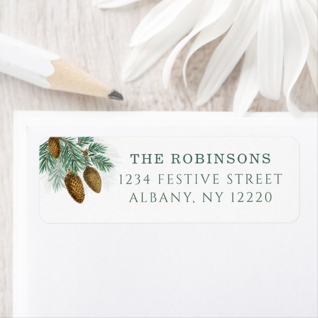 Etiqueta Elegant green pine branches with  pinecones (Insitu)