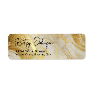Etiqueta Elegant Ivory Marble & Gold Glitter Return Address