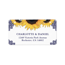 Etiqueta Elegant Navy Blue Sunflower Wedding Return Address