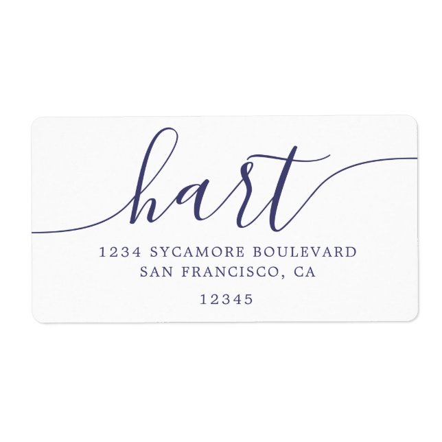 Etiqueta Elegant Navy Script Family Address (Frente)