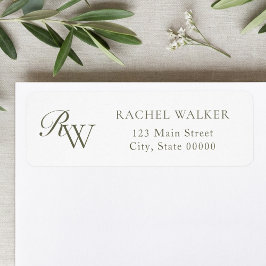 Etiqueta Elegant Olive Green Monogram Return Address