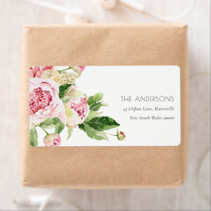 ETIQUETA ELEGANT PINK GREEN BLUSH PEONY FLORAL WATERCOLOR L