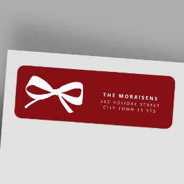 Etiqueta Elegant red white bow Christmas return address