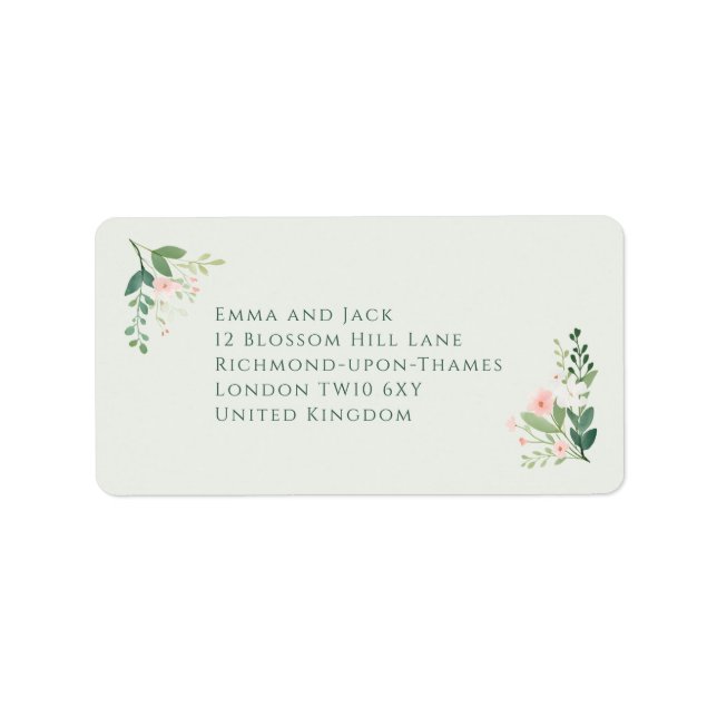 Etiqueta Elegant sage green floral wedding address (Frente)
