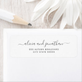 Etiqueta Elegant script black white wedding return address