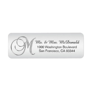 Etiqueta Elegant Silver Monogram Letter 'M' Envelope Return