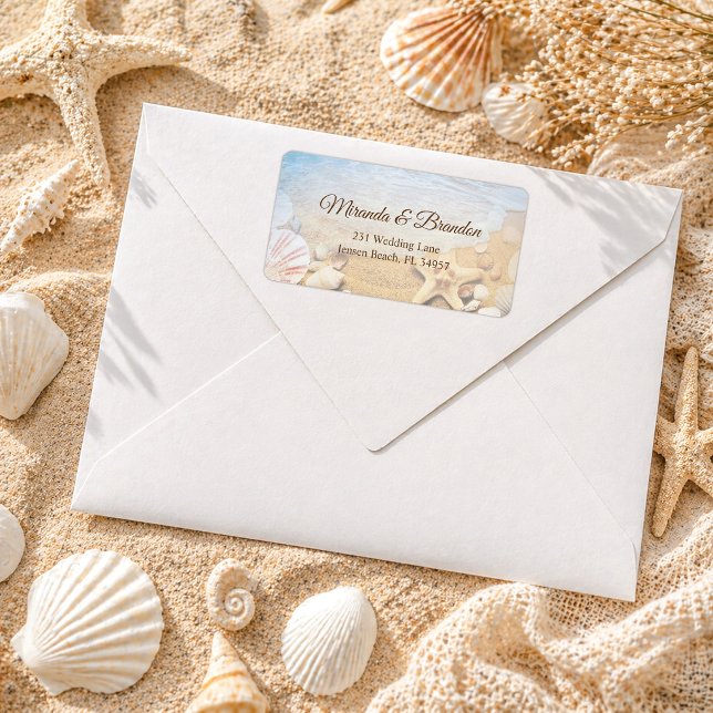 Etiqueta Elegant Starfish Shells Beach Wedding Address (Criador carregado)