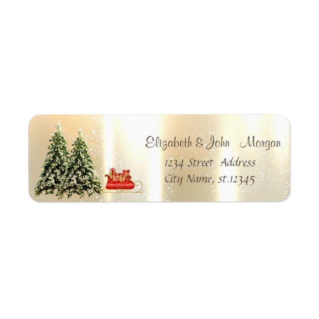 Etiqueta Elegant,Stylish Pine Trees,Christmas Sleigh (Frente)
