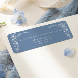 Etiqueta Elegant Vintage Blue Wedding Return Address