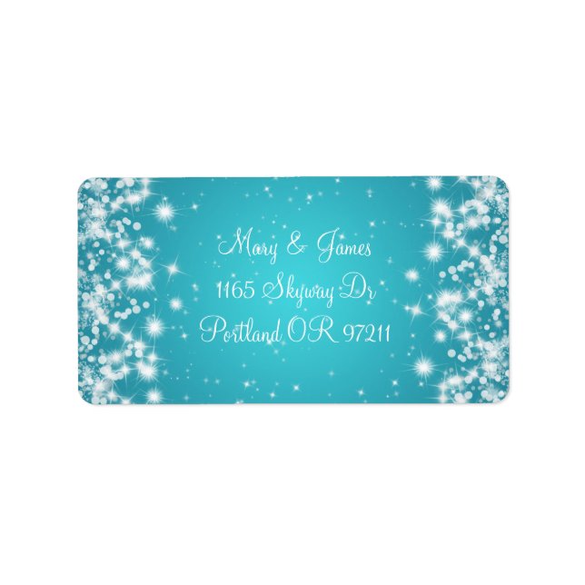 Etiqueta Elegant Wedding Address Winter Sparkle Blue (Frente)