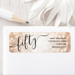 Etiqueta Elegante 50 Luzes Douradas de Rosa, 50º aniversári