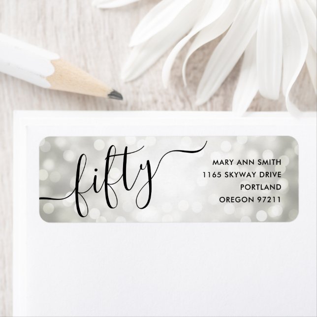 Etiqueta Elegante 50 Prateados Luzes 50º Aniversário (Insitu)