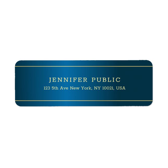 Etiqueta Elegante Azul Dourado, Modelo de Texto Elegante (Frente)