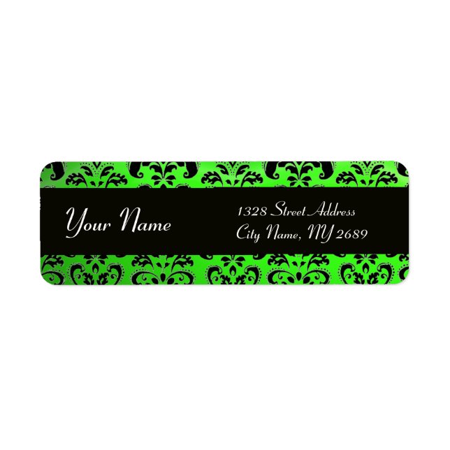 ETIQUETA ELEGANTE BLACK EMERALD GREEN DAMASK (Frente)