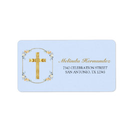 Etiqueta Elegante Blue Floral 1rua Santa Regresso da Comunh