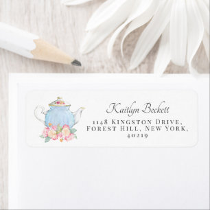 Etiqueta Elegante bule de chá floral em aquarela