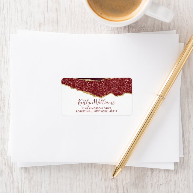 Etiqueta Elegante Burgundy e Dourado Casamento Agata (Insitu)