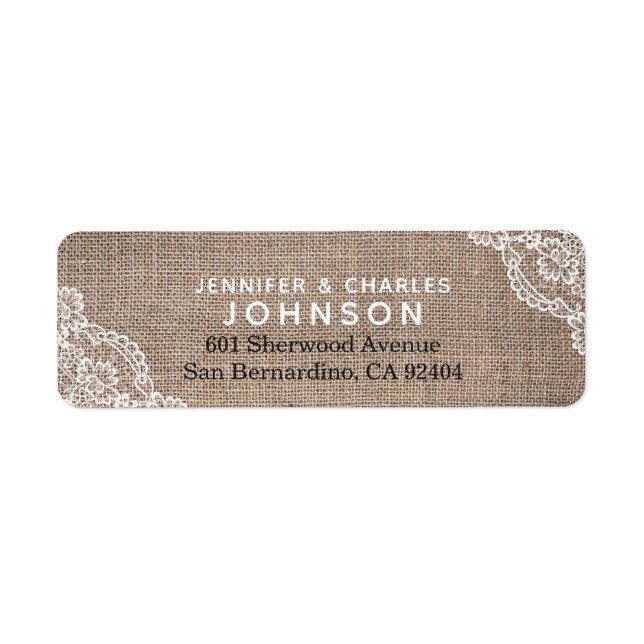 Etiqueta Elegante Burlap Lace Rustic Country | (Frente)
