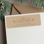 Etiqueta Elegante Camel Dourado Merry Christmas Return Ende<br><div class="desc">Esta etiqueta do endereço de volta de Natal,  com um roteiro "Feliz Natal" com pinecone twigs. Para uma personalização mais avançada deste design,  clique no BOTÃO DE FERRAMENTAS DESIGN acima!</div>
