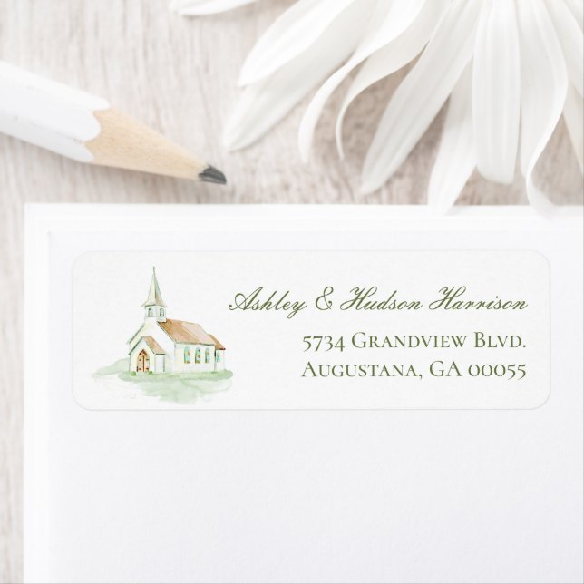 Etiqueta Elegante Capela em Aquarela Endereço de Devolução (Insitu)