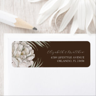 Etiqueta Elegante Casamento Marrom Escuro & Floral