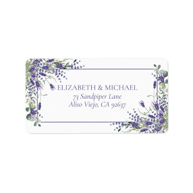 Etiqueta Elegante Casamentos Florais Roxos Endereço de Devo (Frente)