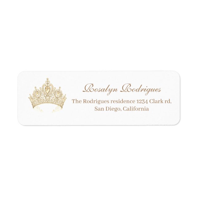 Etiqueta Elegante Chic Dourado Crown Script (Frente)