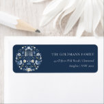 Etiqueta Elegante Classy Marinho Blue Hanukkah Endereço Flo<br><div class="desc">Se precisar de mais alguma personalização,  por favor,  sinta-se à vontade para me enviar uma mensagem em yellowfebstudio@gmail.com.</div>