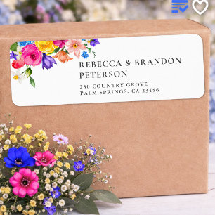 Etiqueta Elegante Colorido Floral Aquarela Casamento Ousado