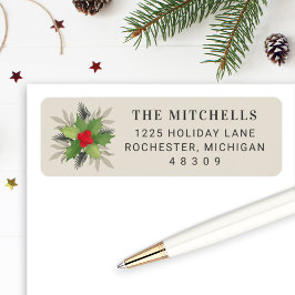 Etiqueta Elegante Cream Christmas Greenery Endereço de Regr