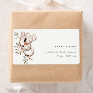 Etiqueta Elegante Cute Watercolor Baby Koala Endereço Folia