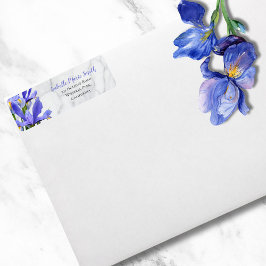 Etiqueta Elegante Design Floral Azul em Mármore Cinza Aquar