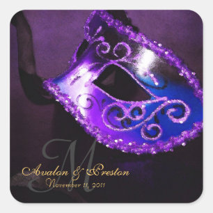 Etiqueta elegante do monograma do mascarada roxo