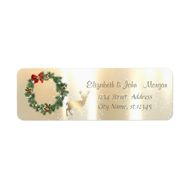 Etiqueta Elegante, Dourada Reindeer de Natal, Wreath (Frente)