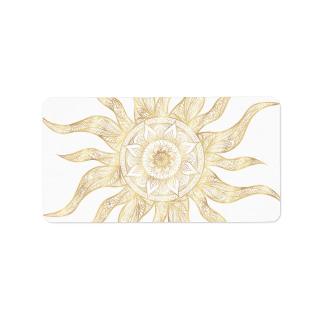 Etiqueta Elegante Dourado Sun Mandala Design (Frente)