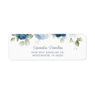 Etiqueta Elegante Dusty Blue Floral Return Endereço