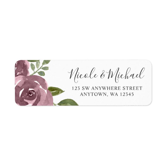 Etiqueta Elegante Dusty Mauve Watercolor Floral (Frente)
