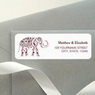 Etiqueta Elegante Elefante Burgundy Casamento Indiano