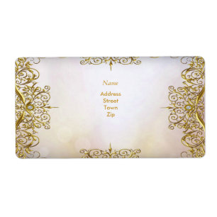 Etiqueta Elegante Elite Ouro Branco Casamento Bege Dourado