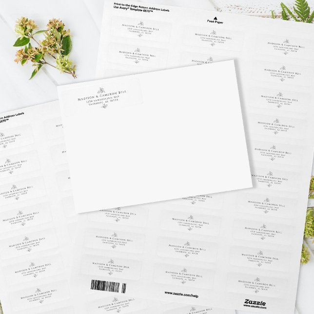 Etiqueta Elegante Endereço de Devolução de Casamento Negro  (Elegant Wedding Return Address Black White Leaves Label)
