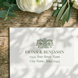 Etiqueta Elegante Endereço de Devolução Floral Verde para C