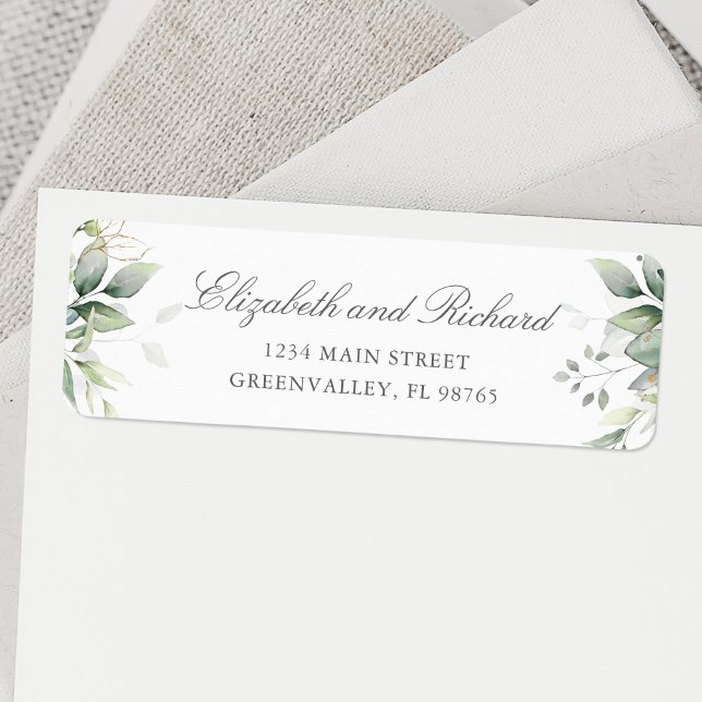 Etiqueta Elegante Eucalyptus deixa o retorno verde (Let your return address be a work of art with this personalized eucalyptus leaves greenery label.)
