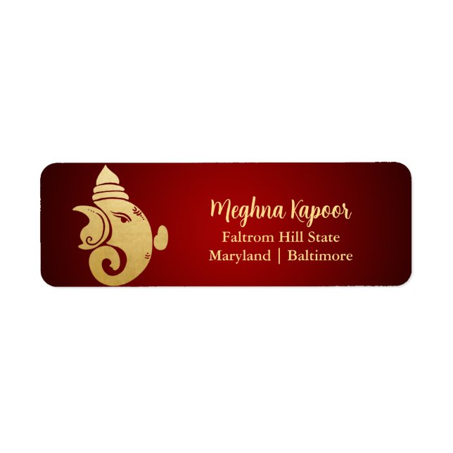 Etiqueta Elegante Faux Gold Foil Ganapati Indiano Vermelho (Frente)