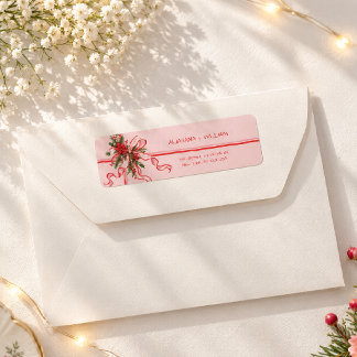Etiqueta Elegante Fita de Laço Floral Vermelho e Rosa Natal