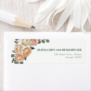 Etiqueta Elegante Flor de Pêssego e Treliça Dourada Endereç